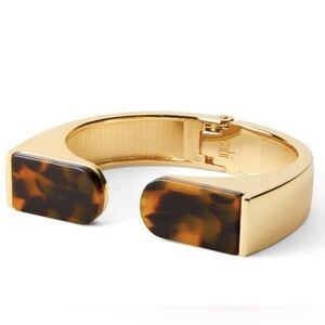 CABI Zelda Cuff Faux Tortoiseshell Hinged Bracelet Open Goldtone